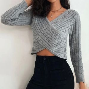 NWOT Wrap cross cable knit crop sweater
